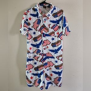 MAD ENGINE Men’s America Romper Hot Dog USA Flag 4th of July Size M